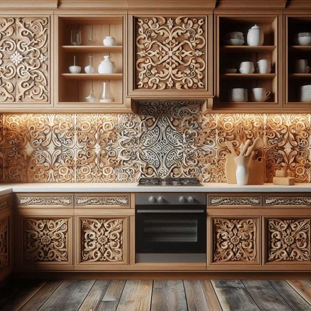 Wood and Arabesque Tile Backsplash