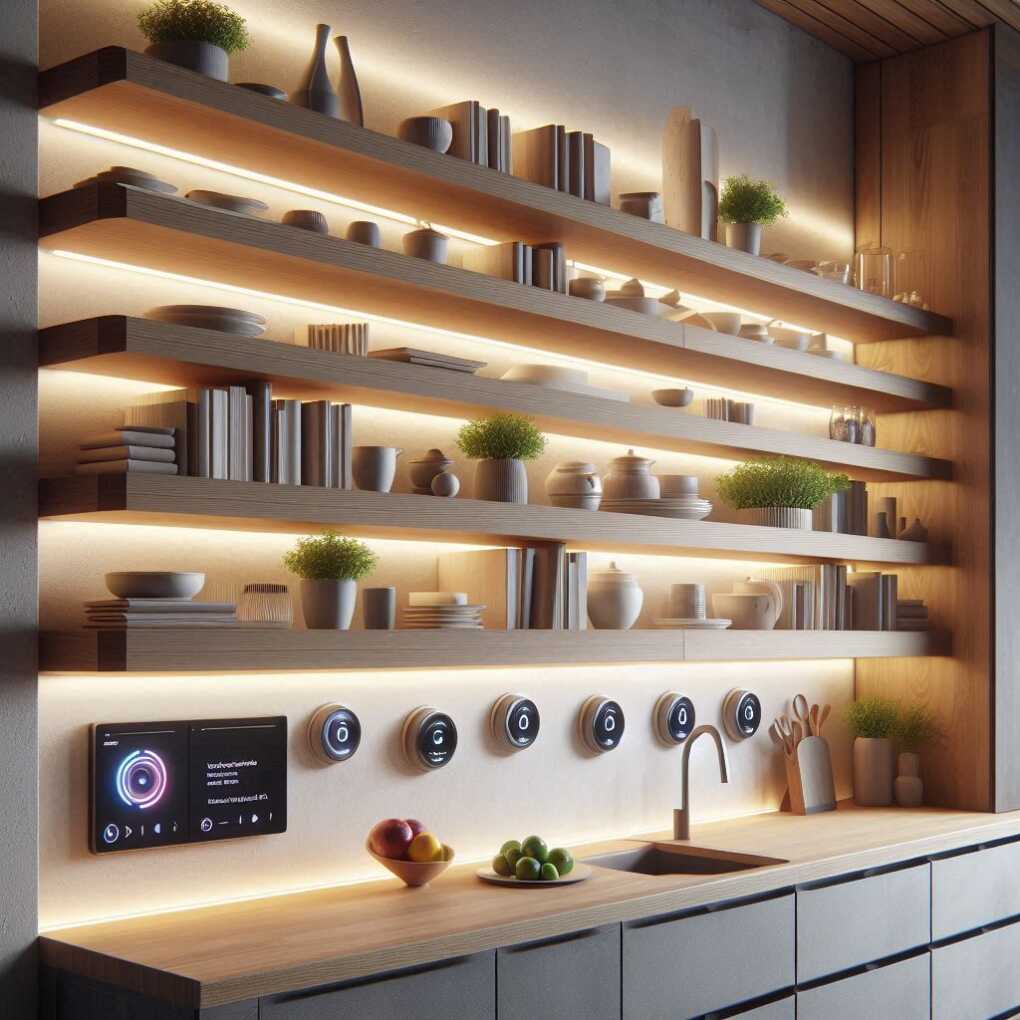 Floating Shelves with Integrated Lighting and Motion Sensors
