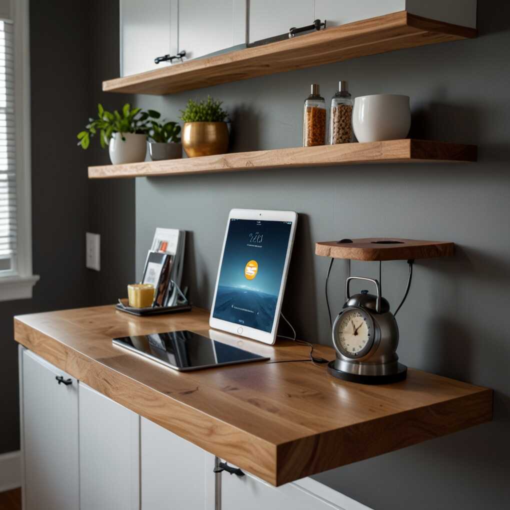 Floating Shelves with Integrated Charging Stations