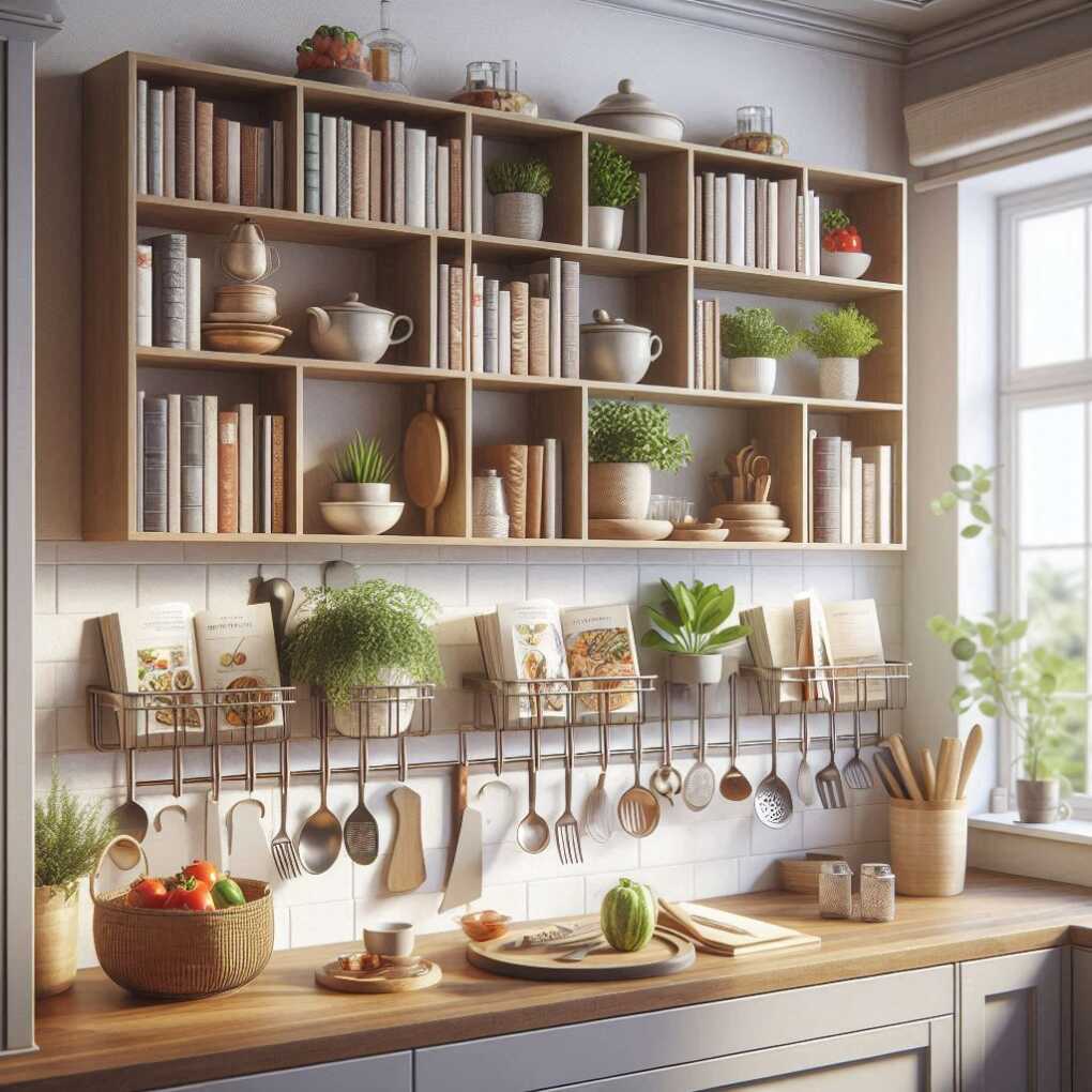 Floating Shelves with Integrated Cookbook Holders