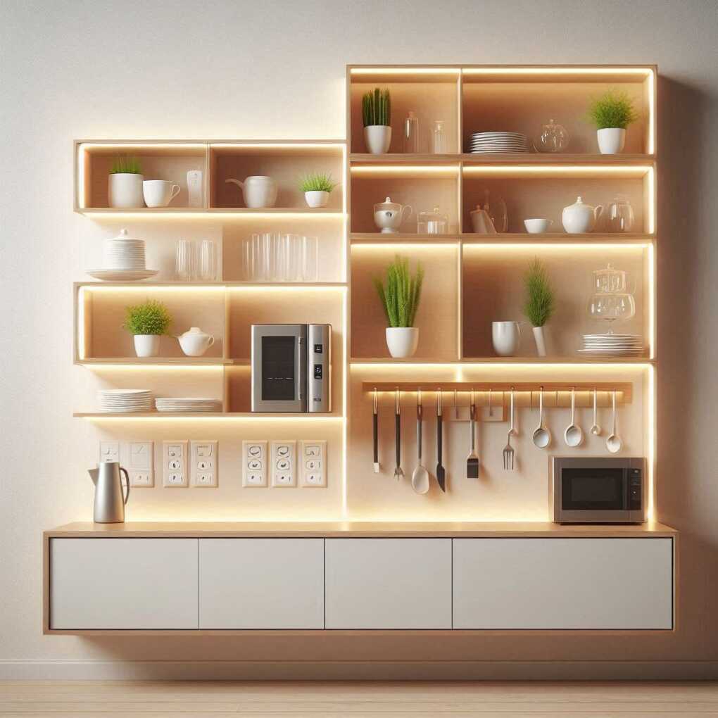 Floating Shelves with Integrated Lighting and Outlets