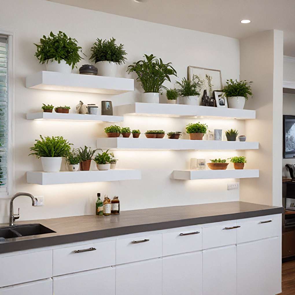 
Floating Shelves with Integrated Outlets and USB Ports
