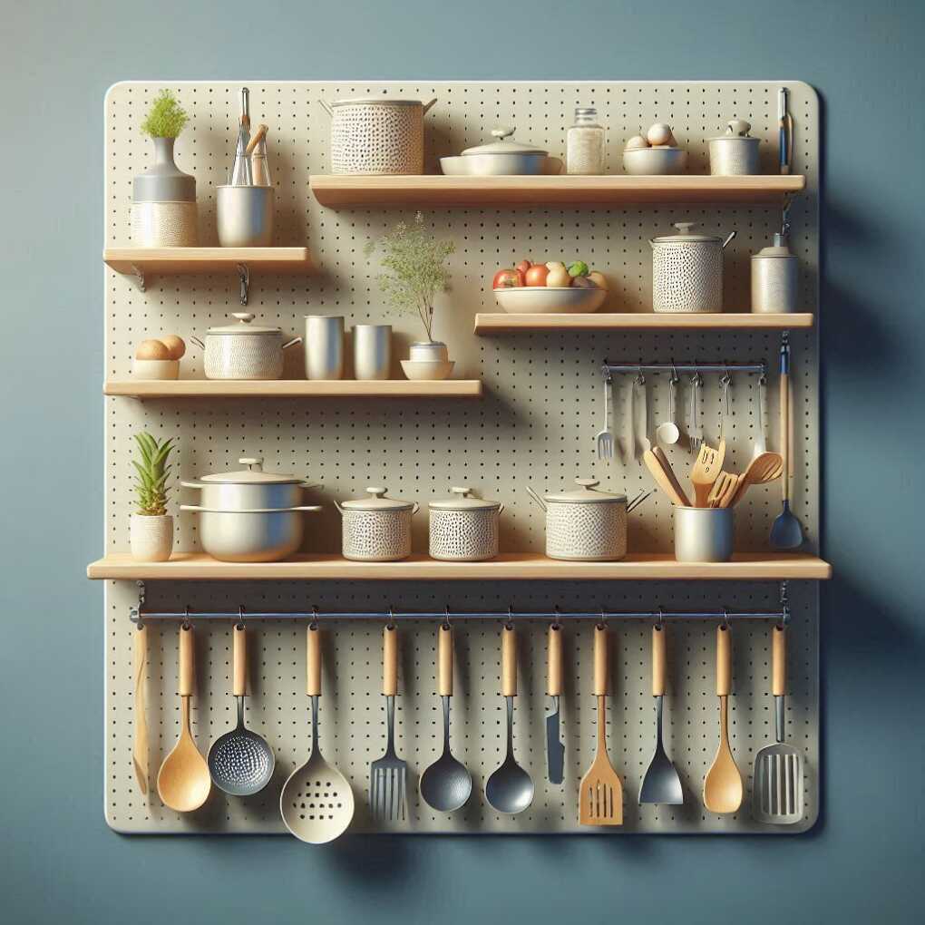 Floating Shelves with Integrated Pegboard