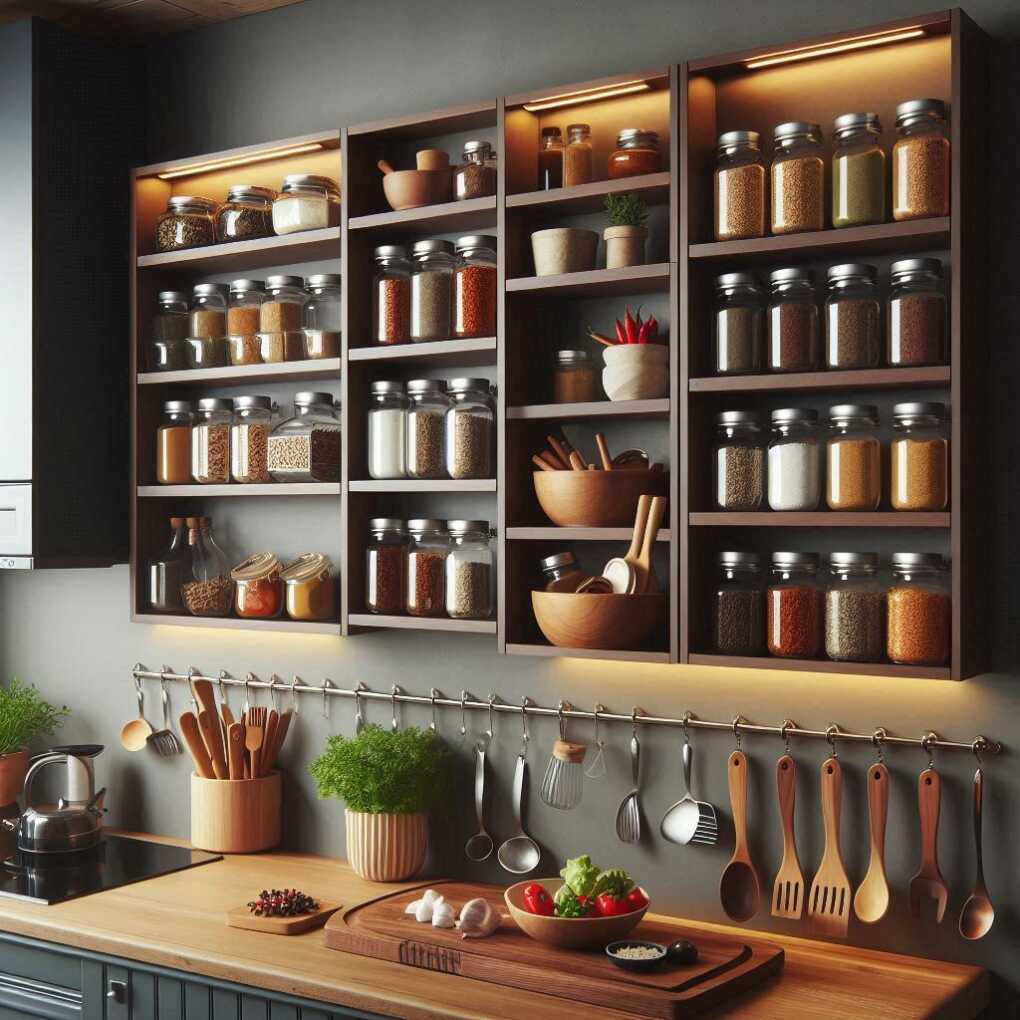 Floating Shelves with Spice Racks
