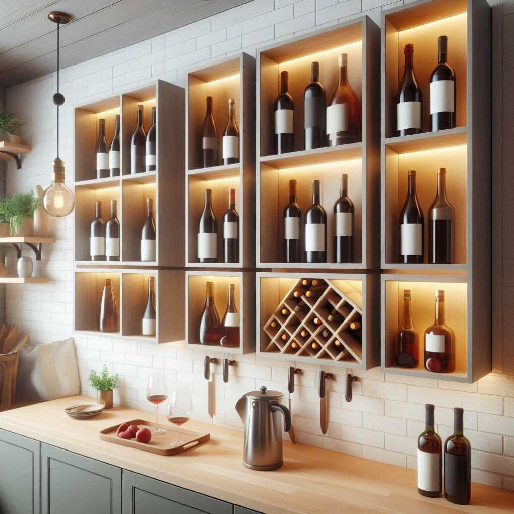 Floating Shelves with Wine Storage