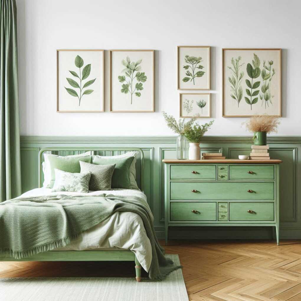 Green Dresser with Botanical Prints