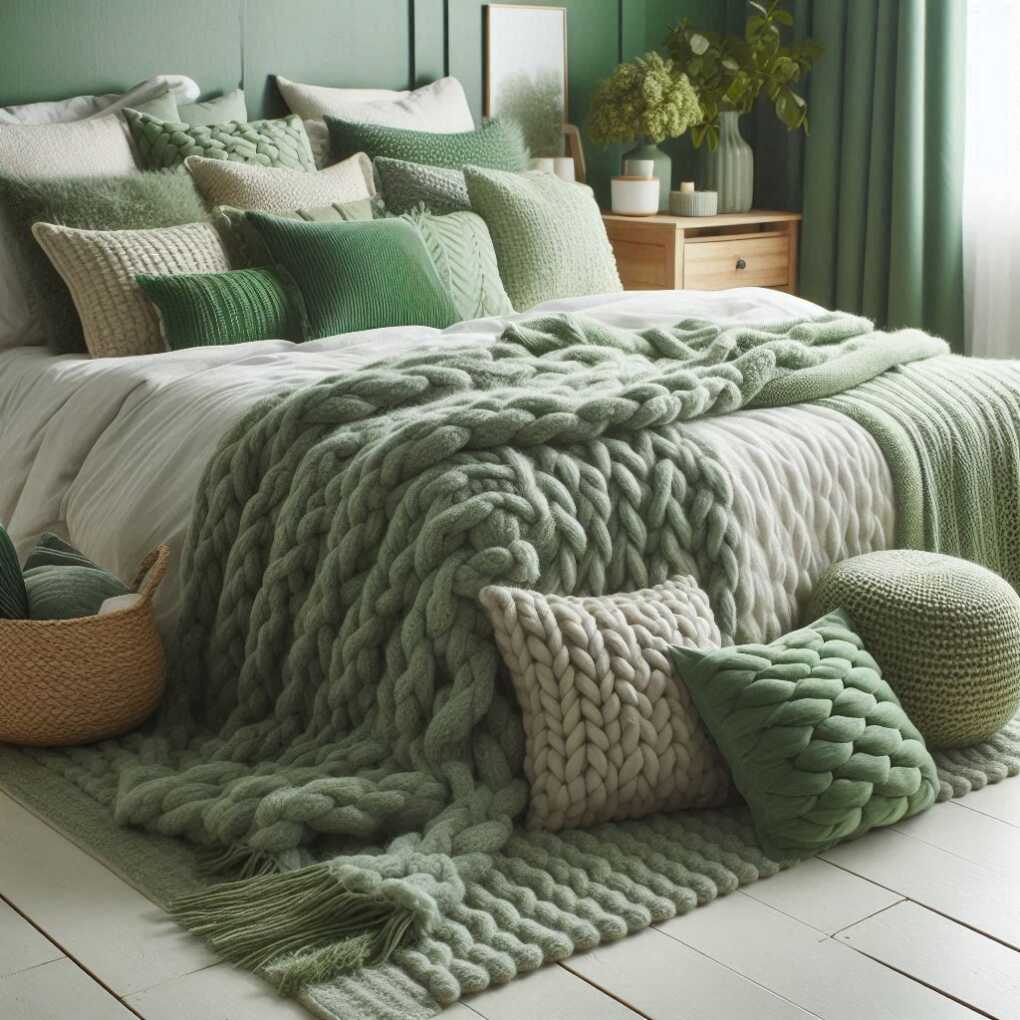 Green Throw Blanket and Pillows