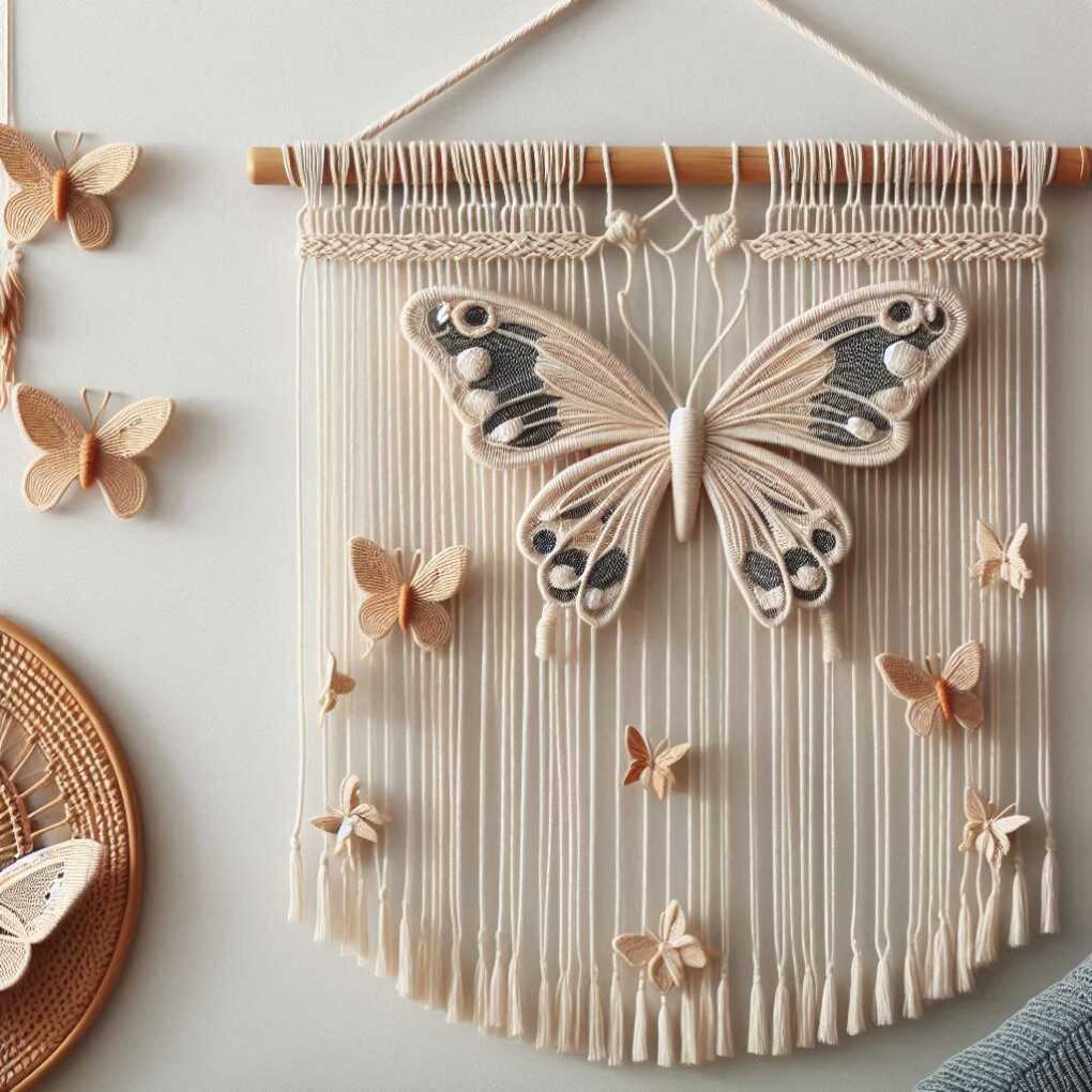 13. Butterfly-Inspired Macramé Wall Hanging