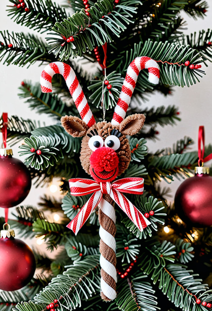 10. Candy Cane Reindeer Ornaments