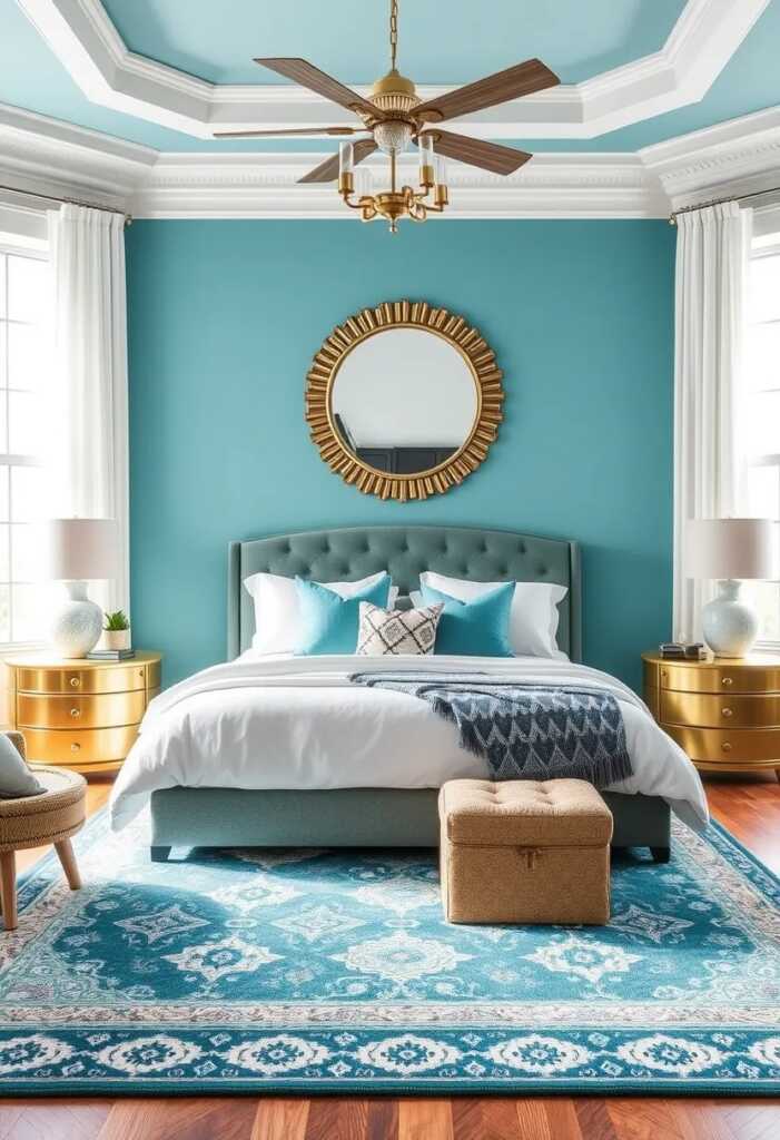 10. Turquoise Rug as a Focal Point