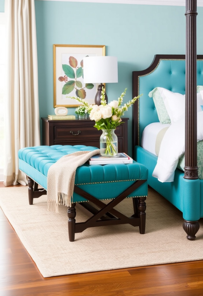 Turquoise Upholstered Bench