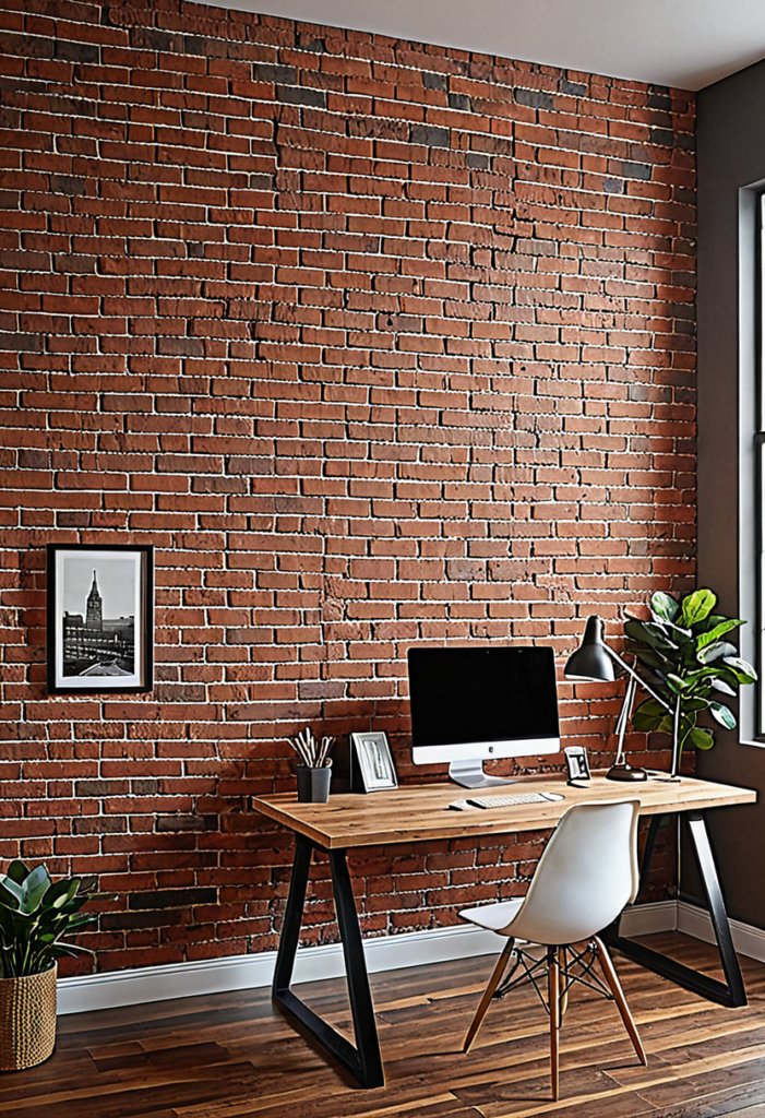 Brick Accent Wall in the Home Office