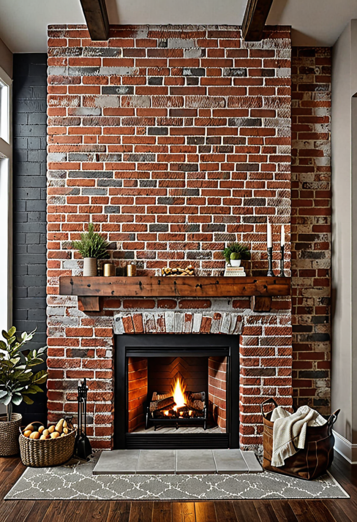 Brick Accent Wall with a Fireplace Insert