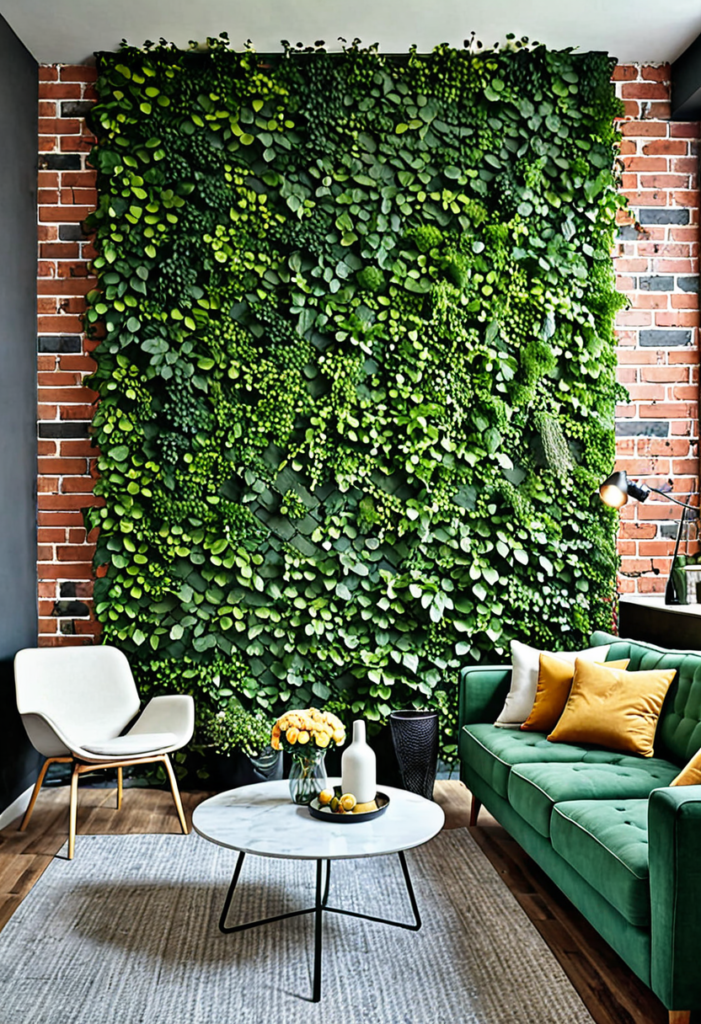 Brick Accent Wall with a Green Living Wall