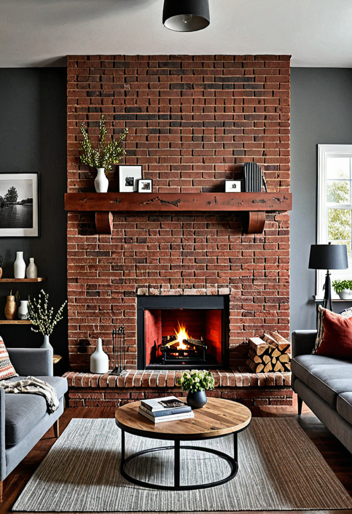 Classic Red Brick Fireplace