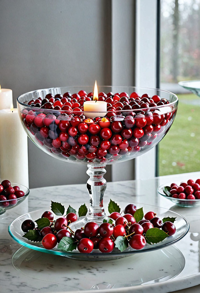 Floating Cranberry and Candle Display