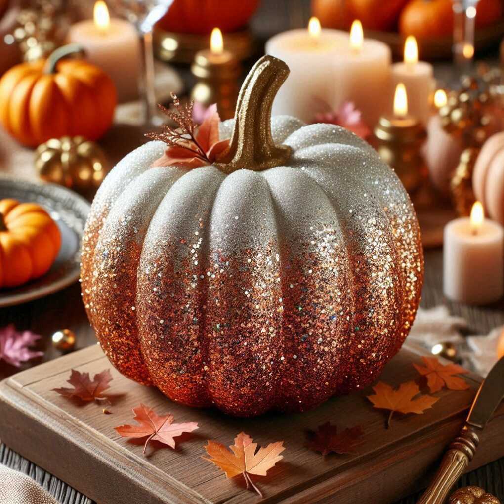 Glitter-Dipped Pumpkins