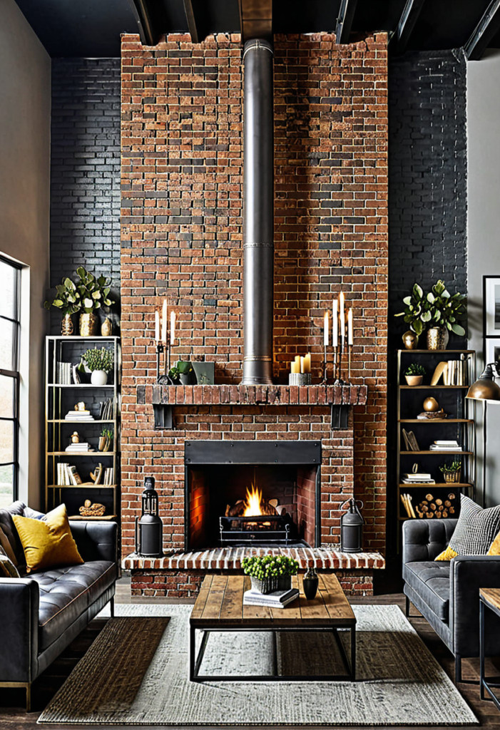 Industrial Brick Fireplace