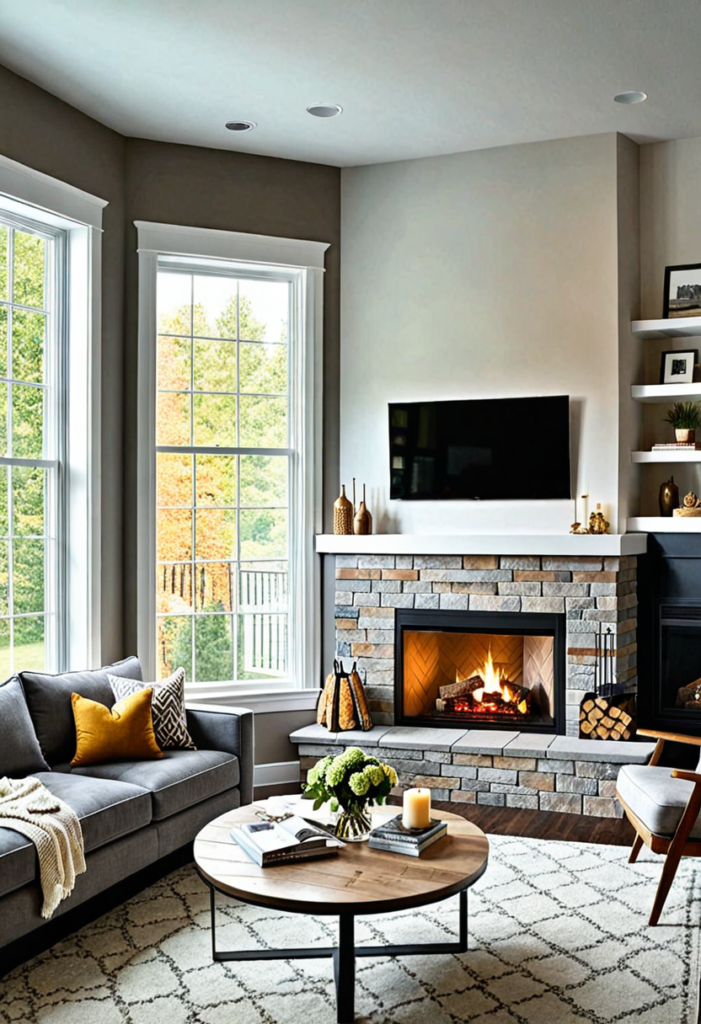 Install a Corner Window with a Built-In Fireplace