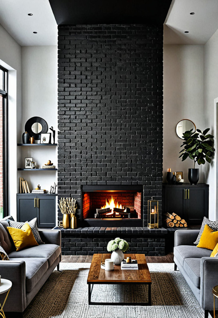 Modern Black Brick Fireplace