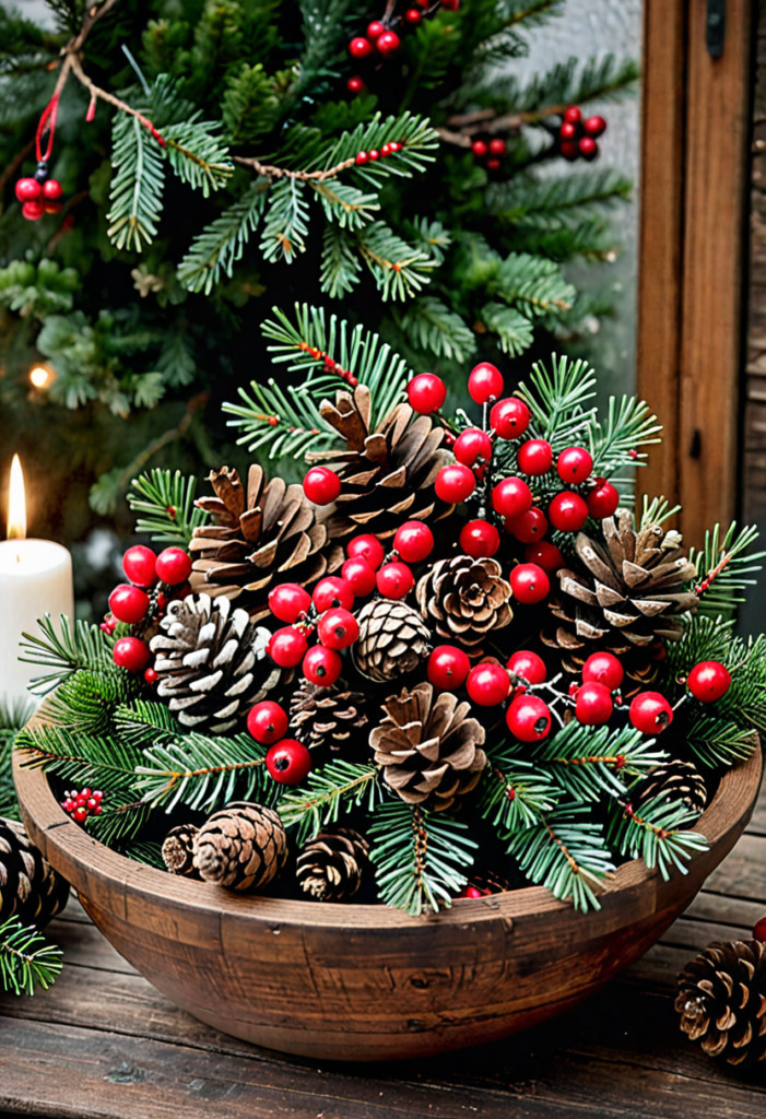 Natural Pine Cone and Berry Bowl