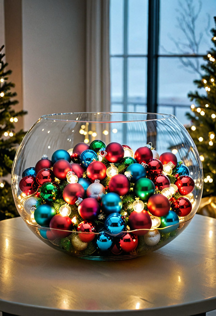 Ornaments in a Floating Bowl with Lights