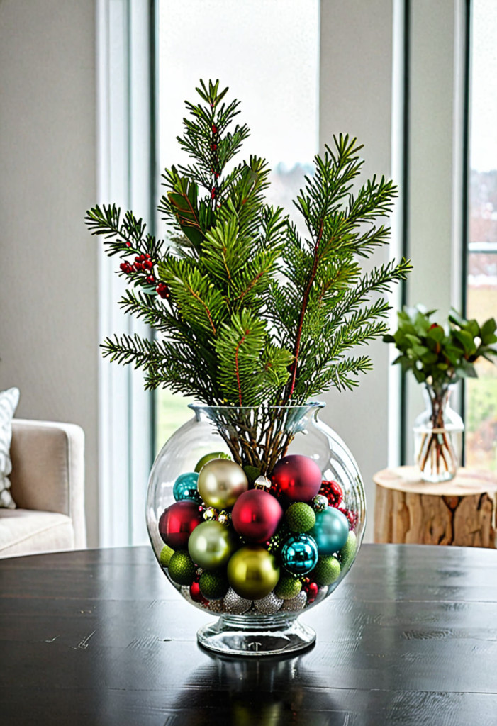 Ornaments in a Vase with Greenery