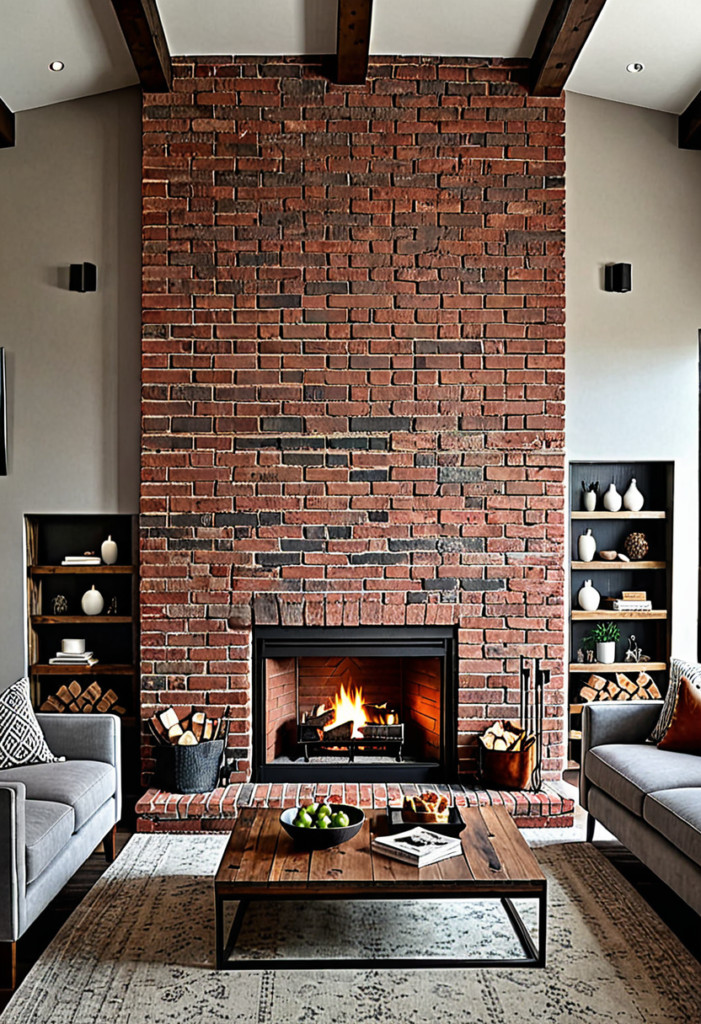 Rustic Modern Brick Fireplace