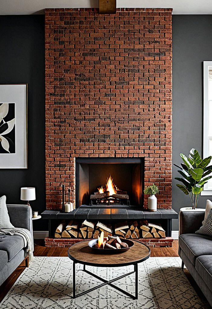 Textured Brick Fireplace