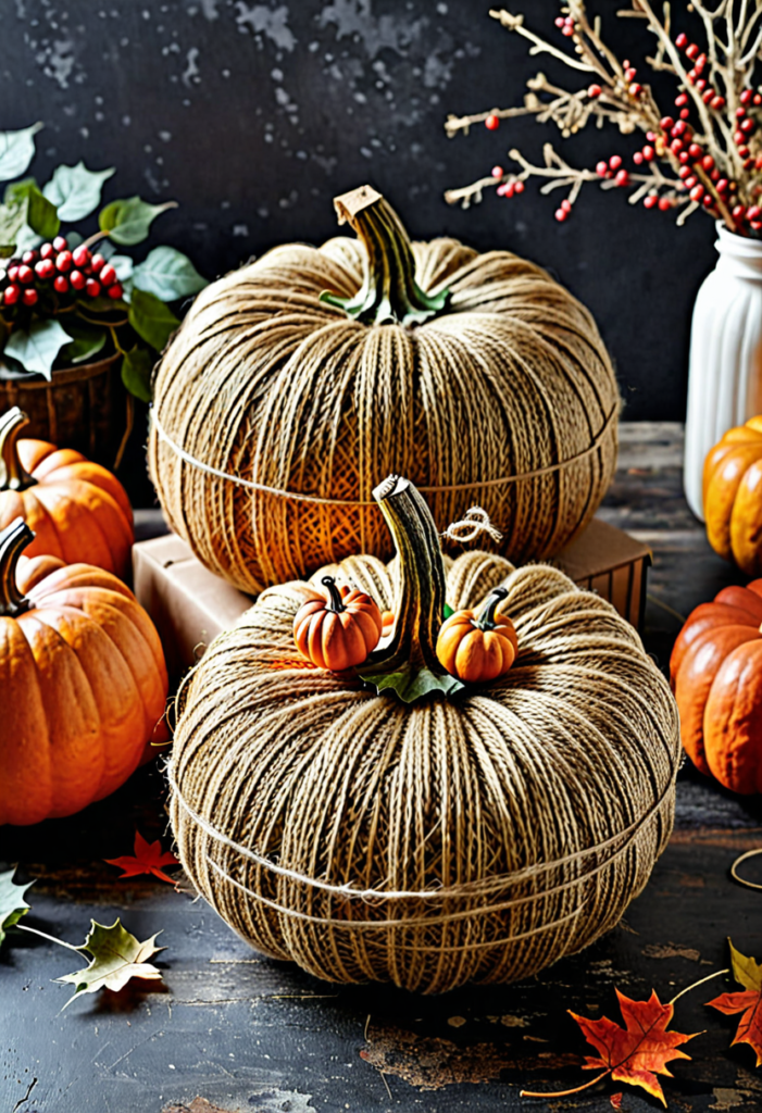 Twine-Wrapped Pumpkins