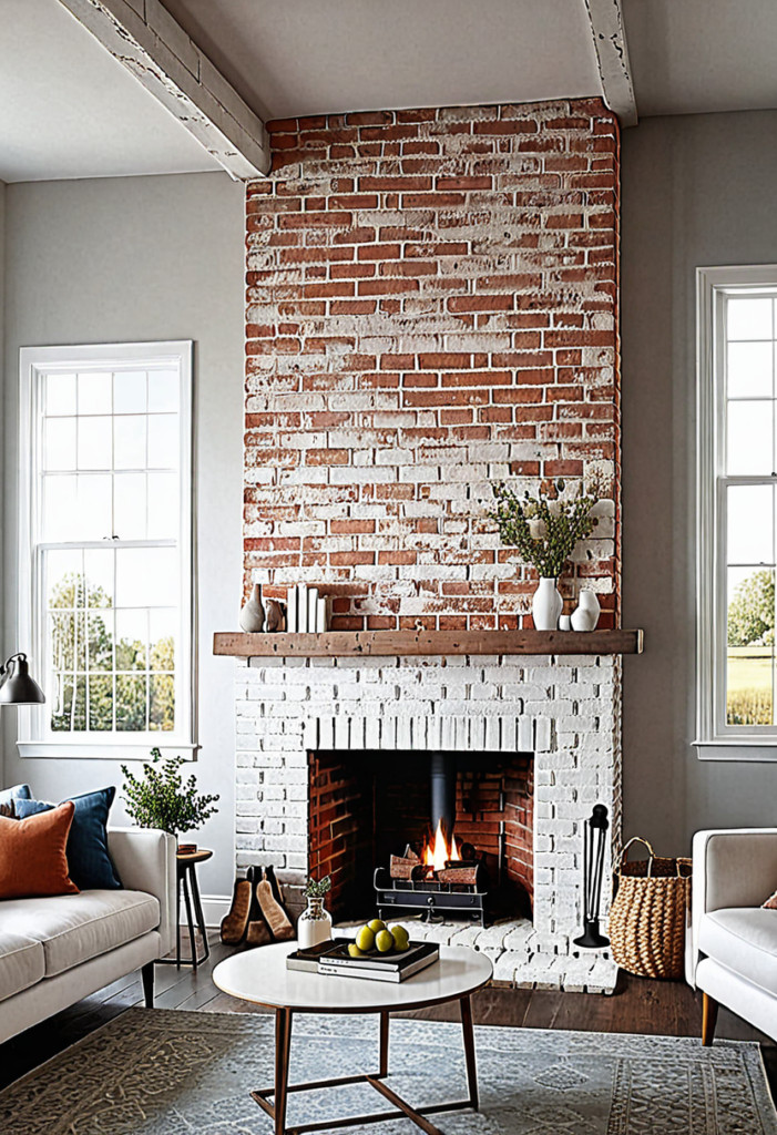 Whitewashed Brick Fireplace