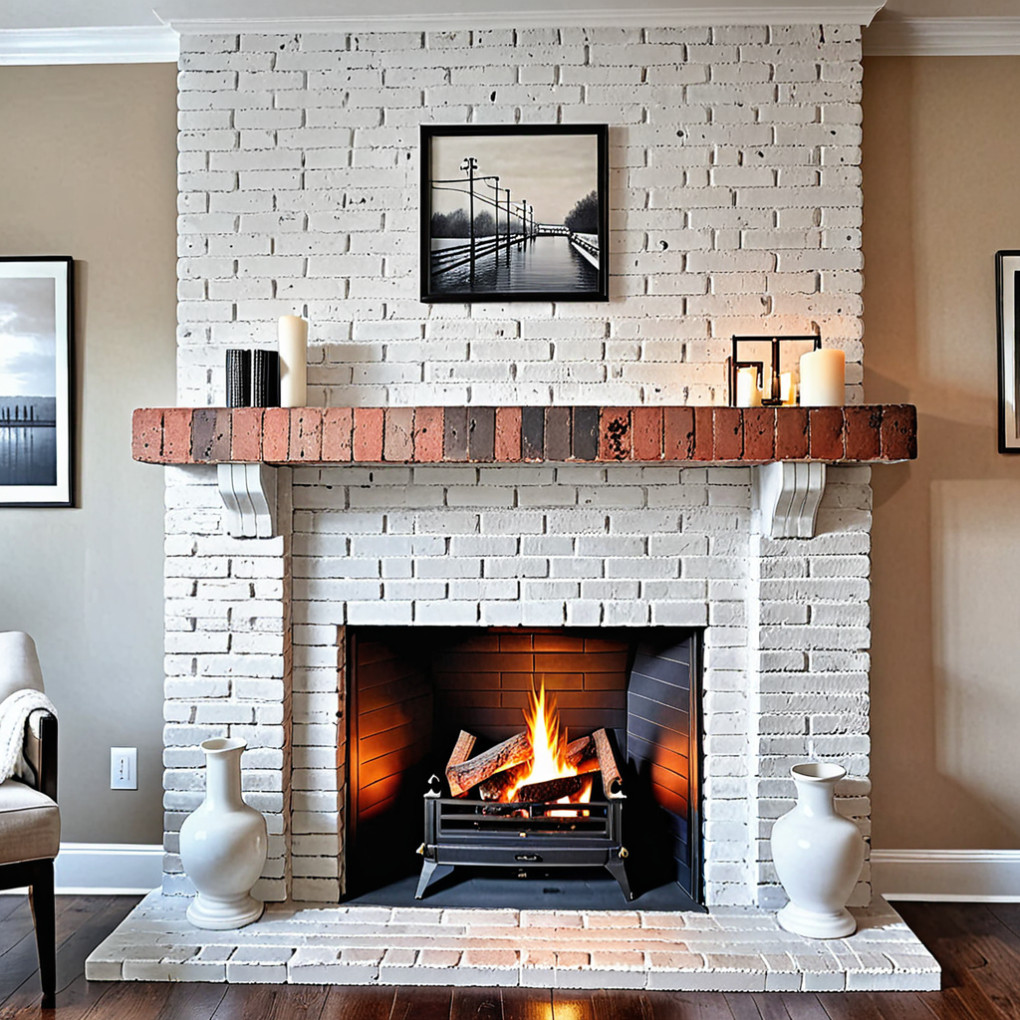 Whitewashed Brick Fireplace