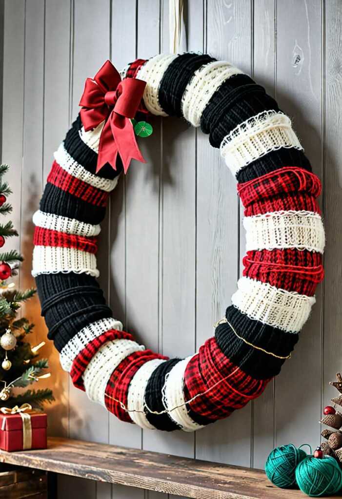 Cozy Plaid Yarn Wreath