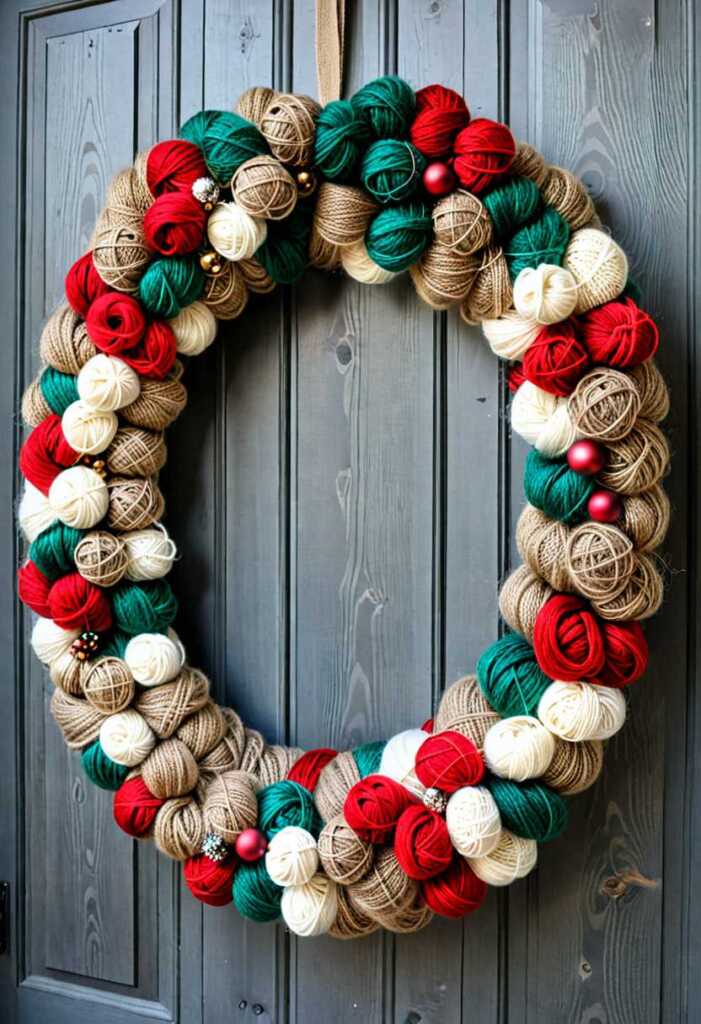 Rustic Burlap and Yarn Wreath