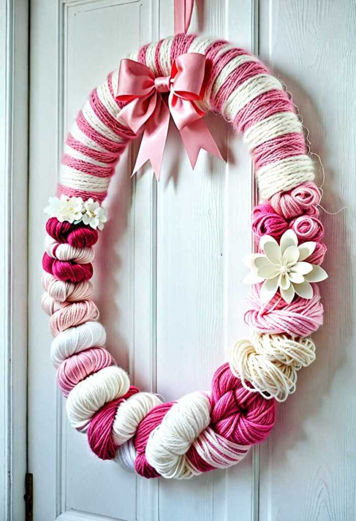 Shabby Chic Pink and White Yarn Wreath