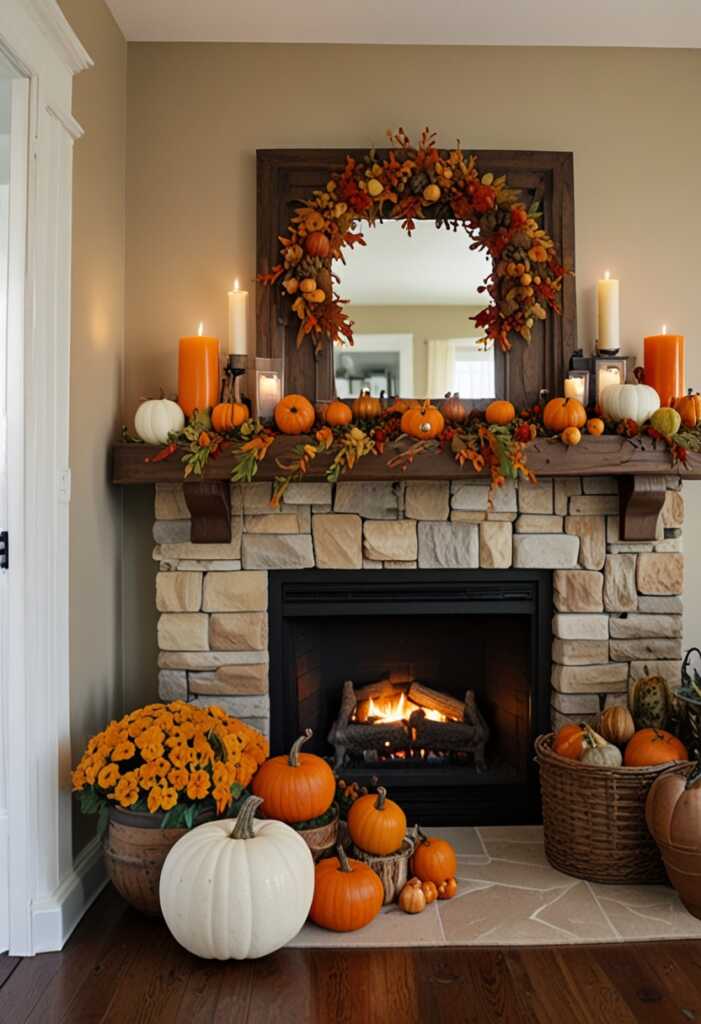 Thanksgiving Themed Mantel Decor