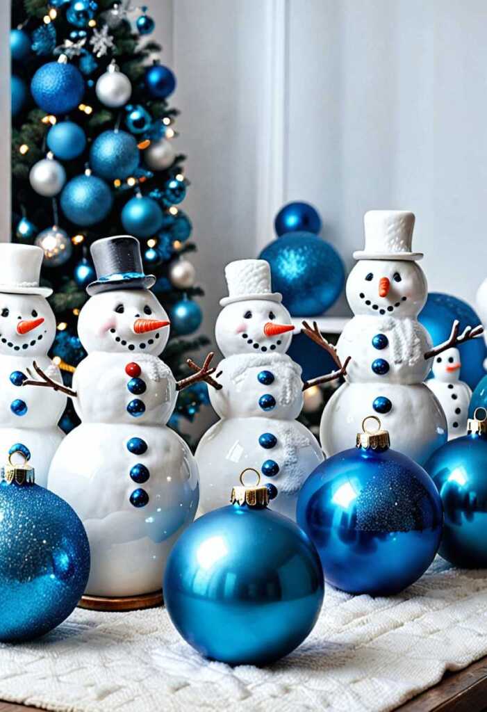 Blue and White Ceramic Snowmen