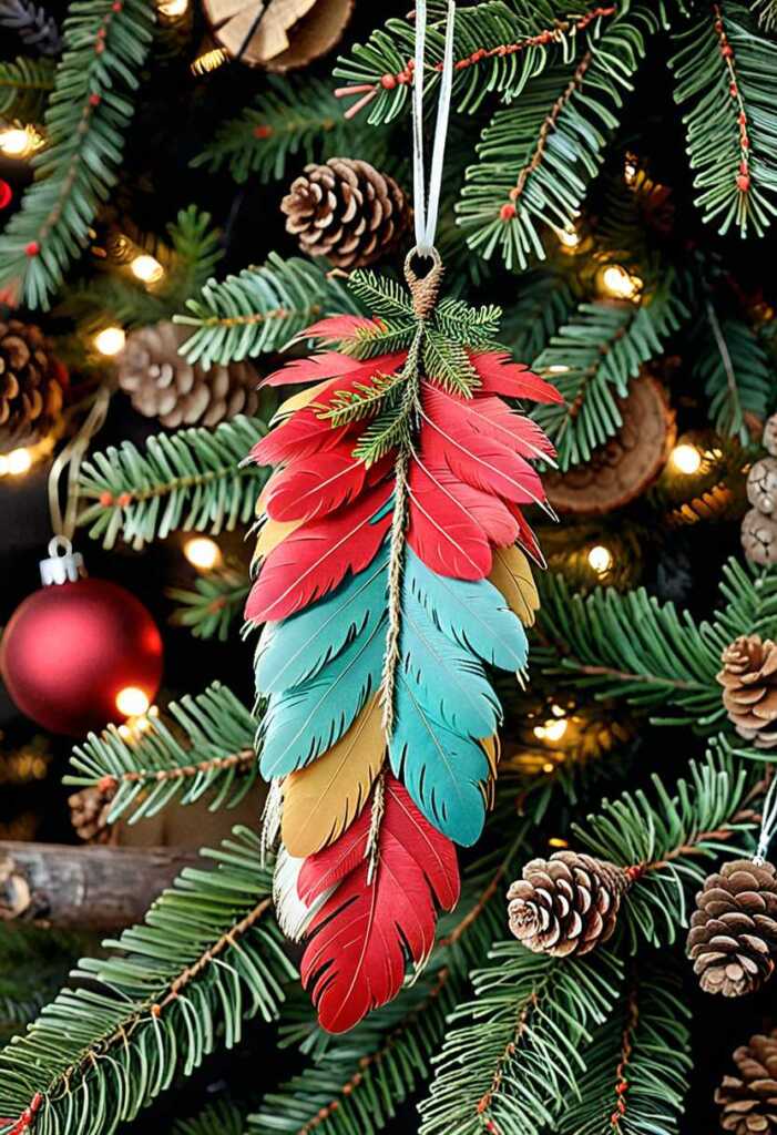 Feather and Wood Slice Ornaments