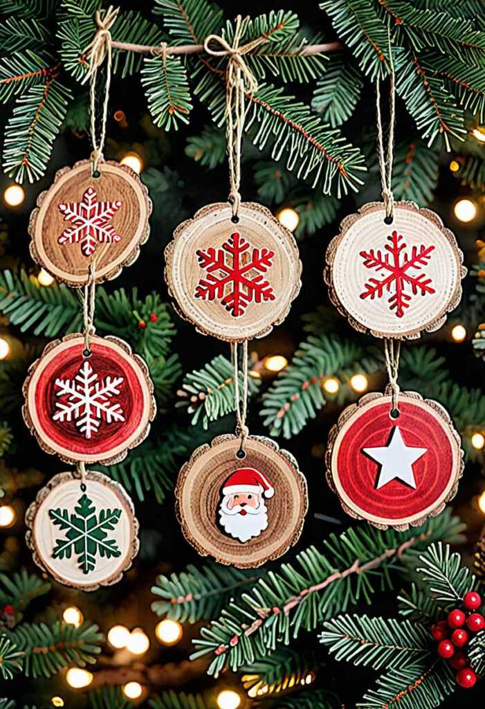 Natural Wood Slice Ornaments with Twine