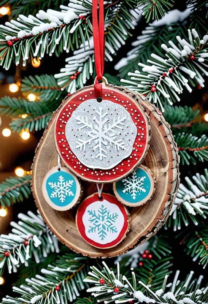 Snowy Wood Slice Ornaments