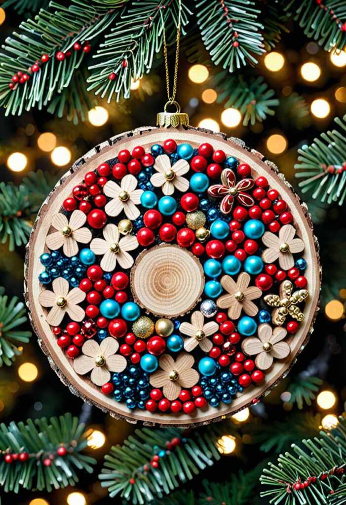 Wood Slice Ornaments with Beads and Gems