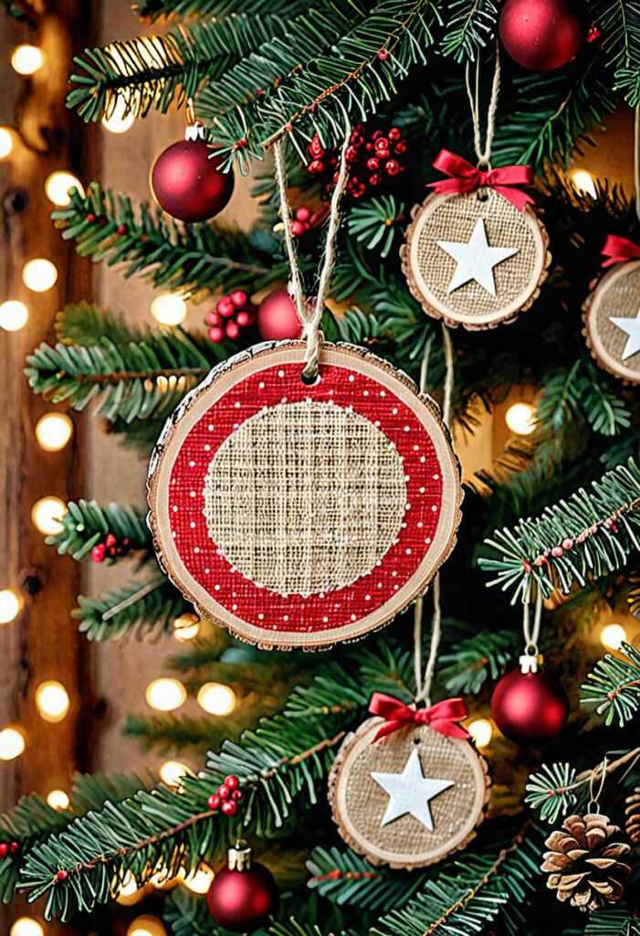 Wood Slice Ornaments with Fabric