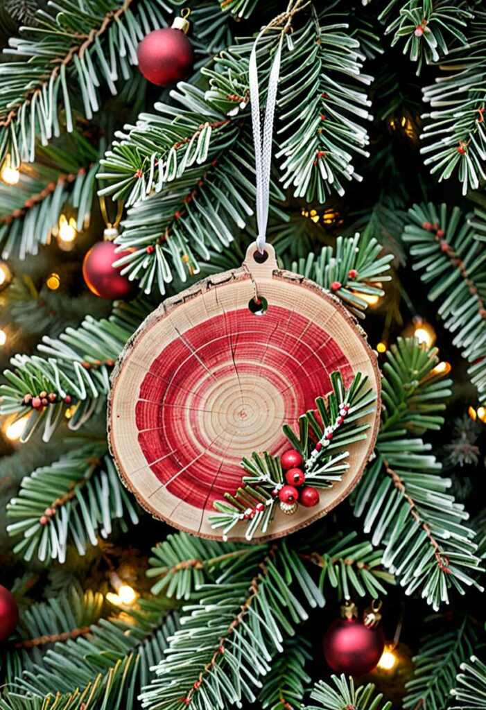 Wood Slice Ornaments with Greenery