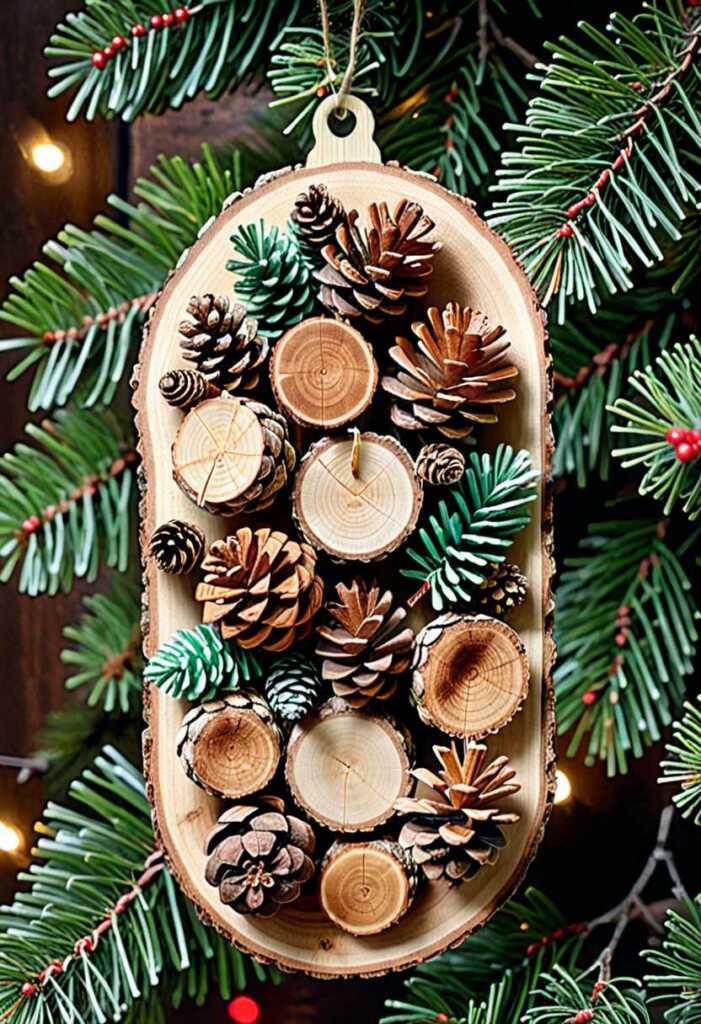 Wood Slice Ornaments with Pine Cones