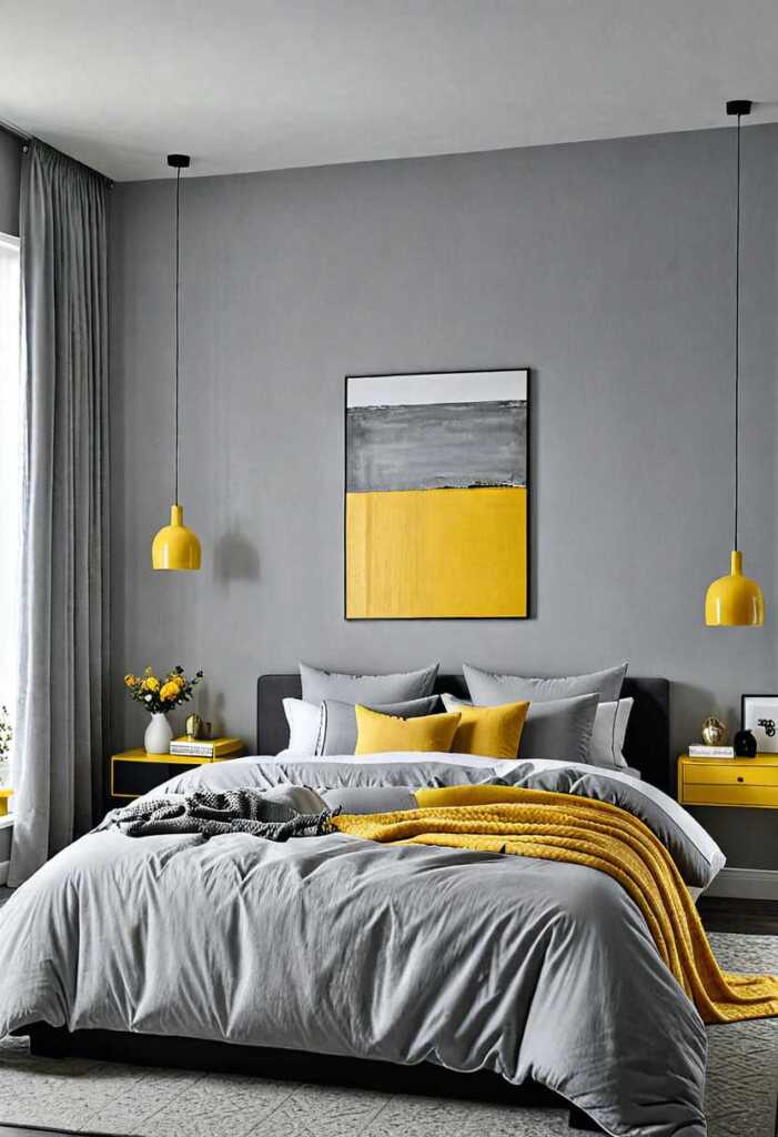 Minimalist Yellow and Gray Bedroom