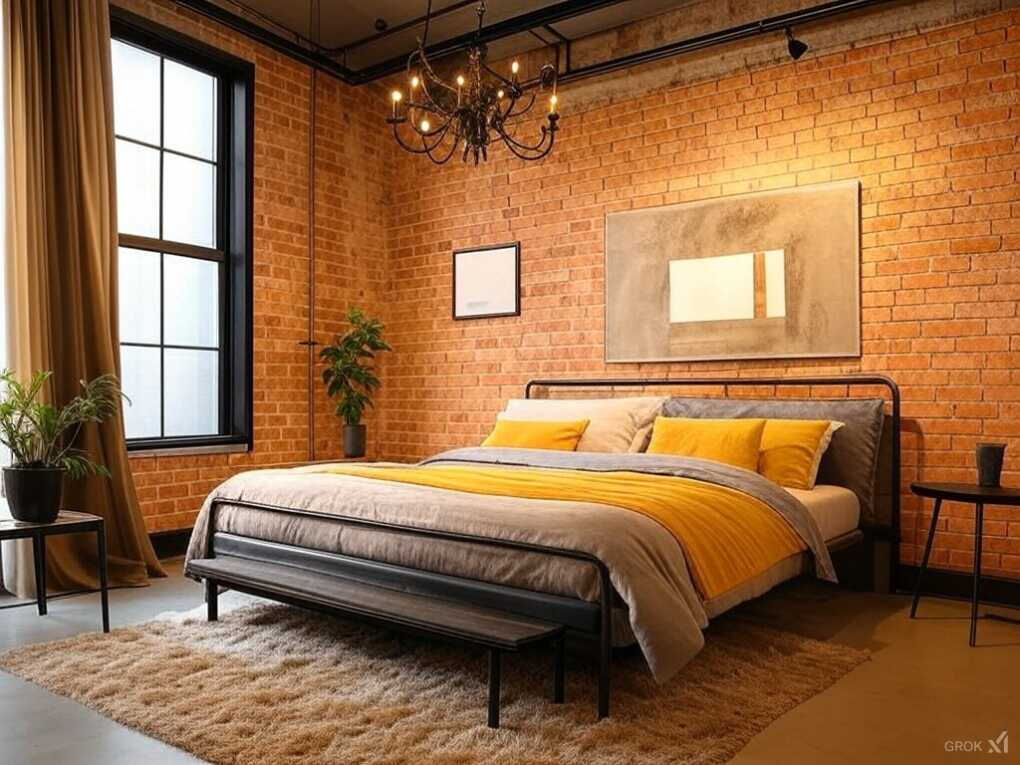 Modern Yellow and Gray Bedroom with Industrial Elements