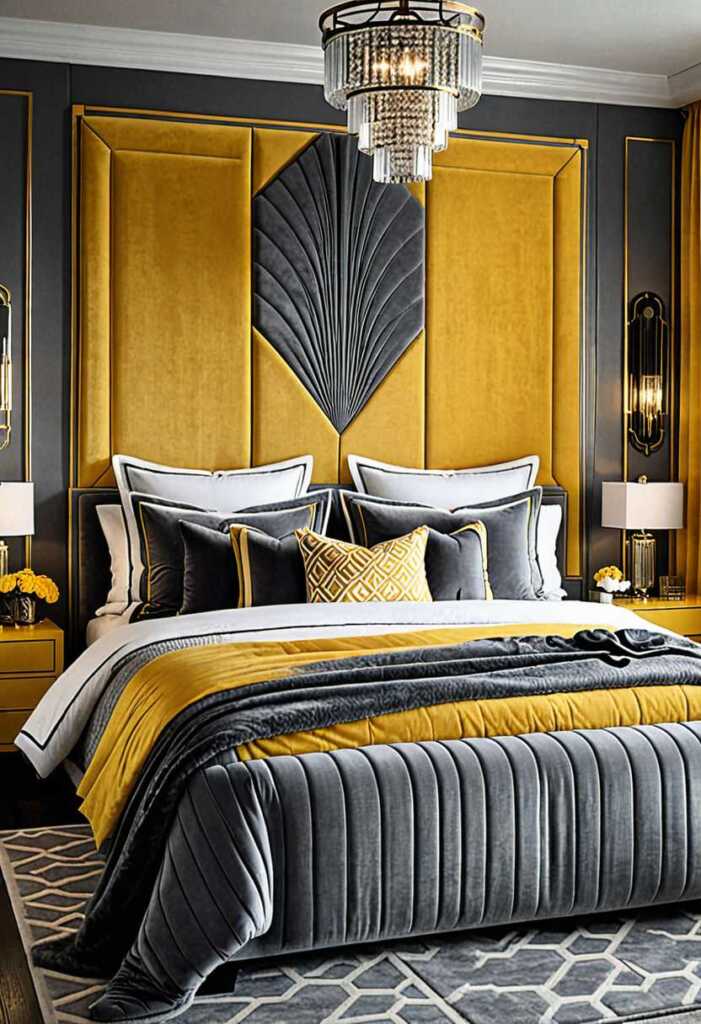 Yellow and Gray Art deco Bedroom