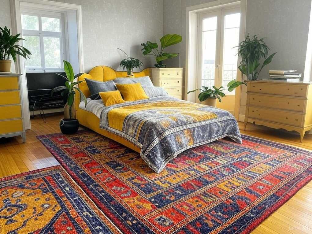 Yellow and Gray Bohemian Bedroom