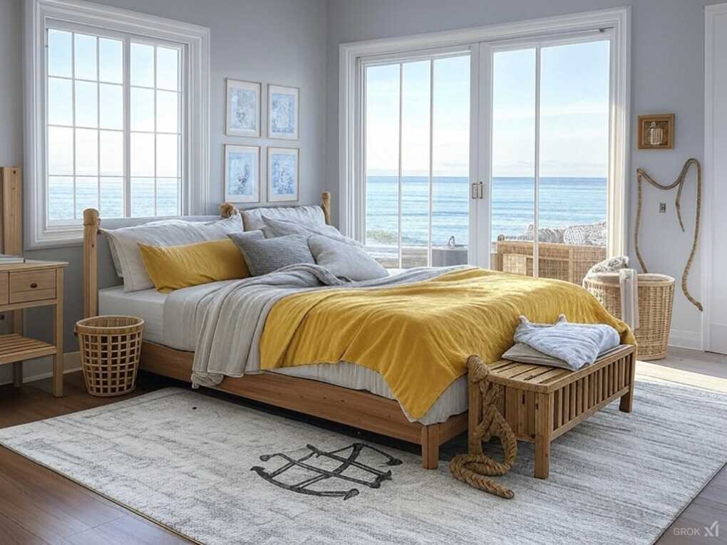 Yellow and Gray Coastal-Inspired Bedroom