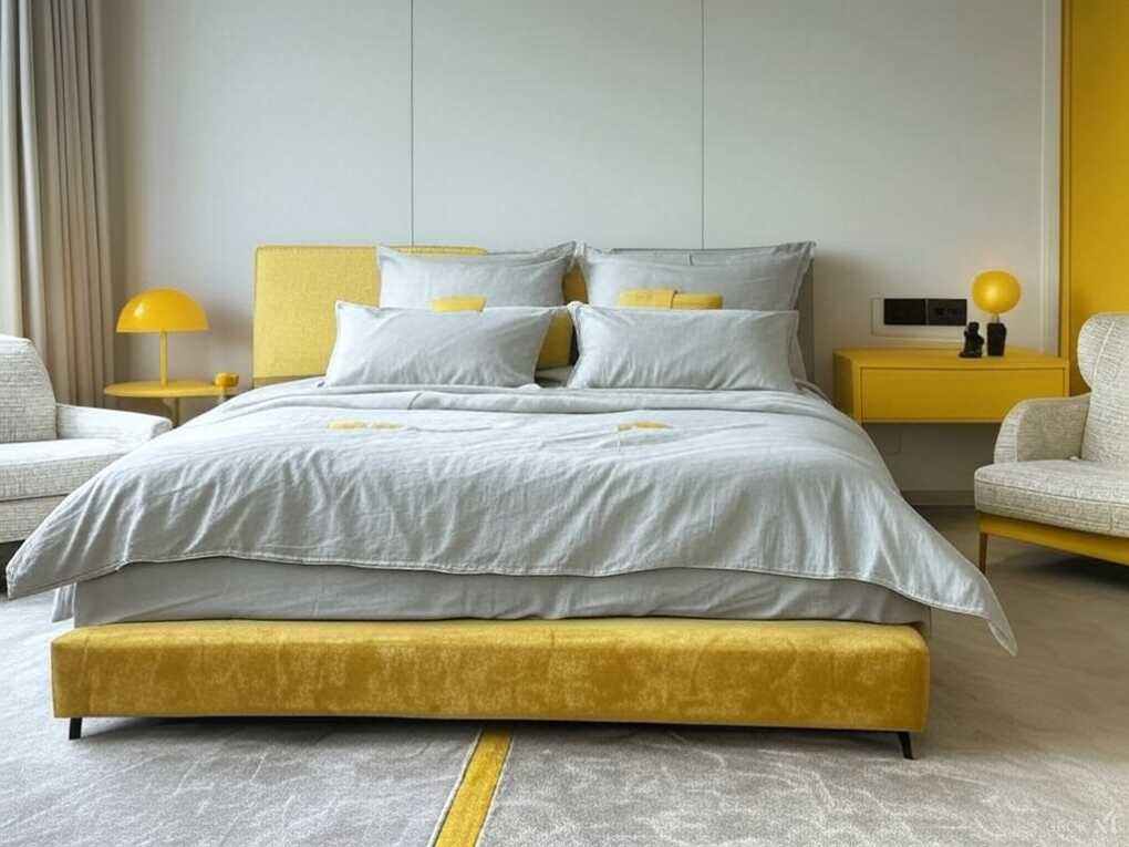 Yellow and Gray Contemporary Bedroom